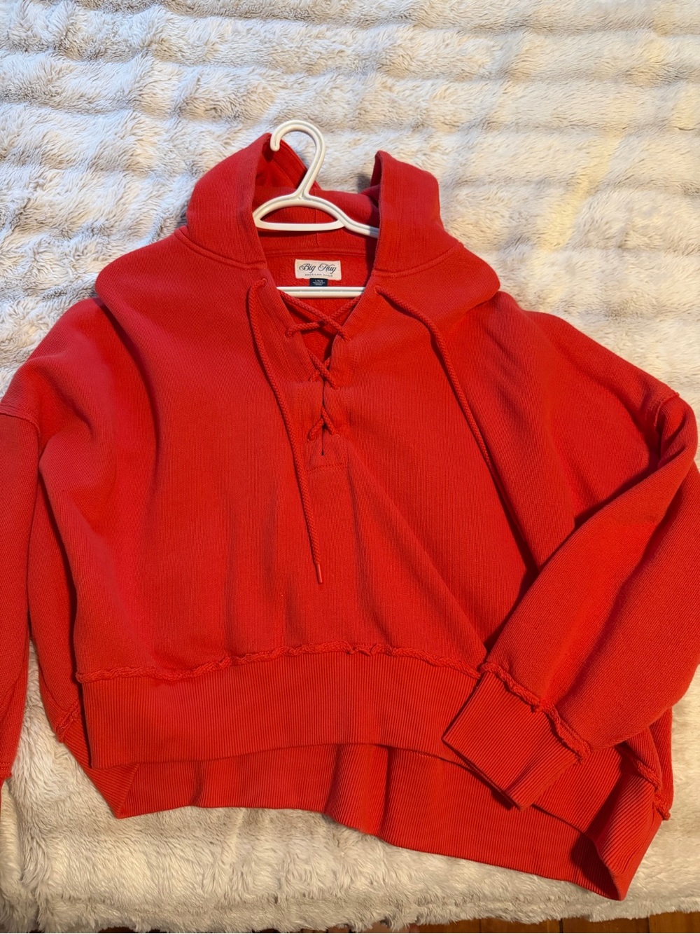 American Eagle Outfitters Red Lace-Up Hoodie Sweatshirt